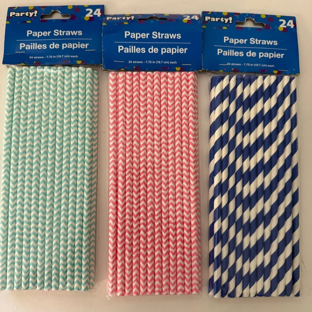 Lot 372 Paper Drinking Straws Chevron Stripe Polka Dot Birthday Party Multicolor